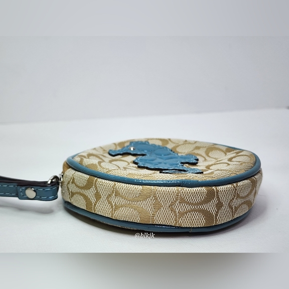 Coach Sea Horse Signature Coin Purse *Light Khaki/Blue* EUC - Picture 8 of 17